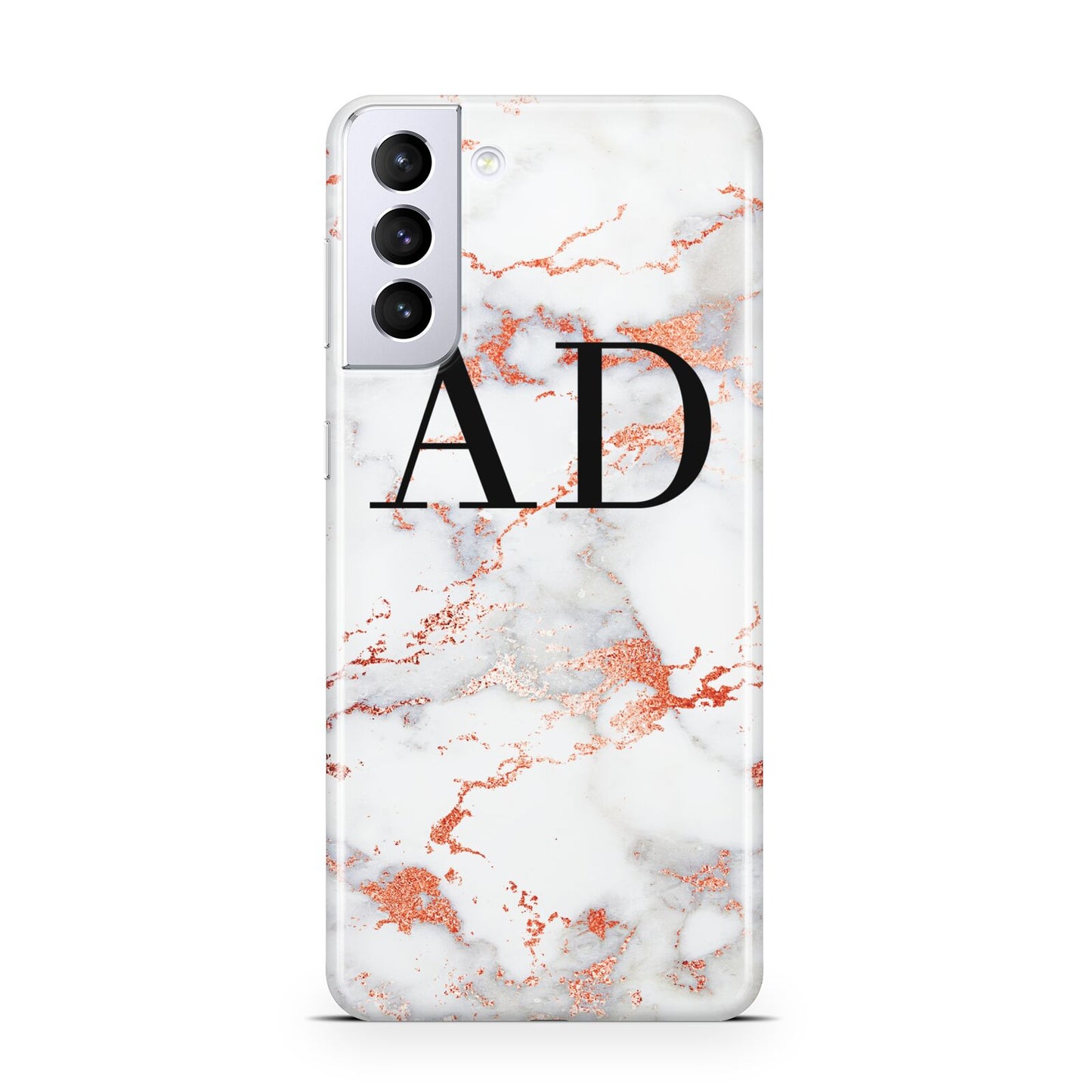 Personalised Rose Gold Marble Initials Samsung S21 Plus Case