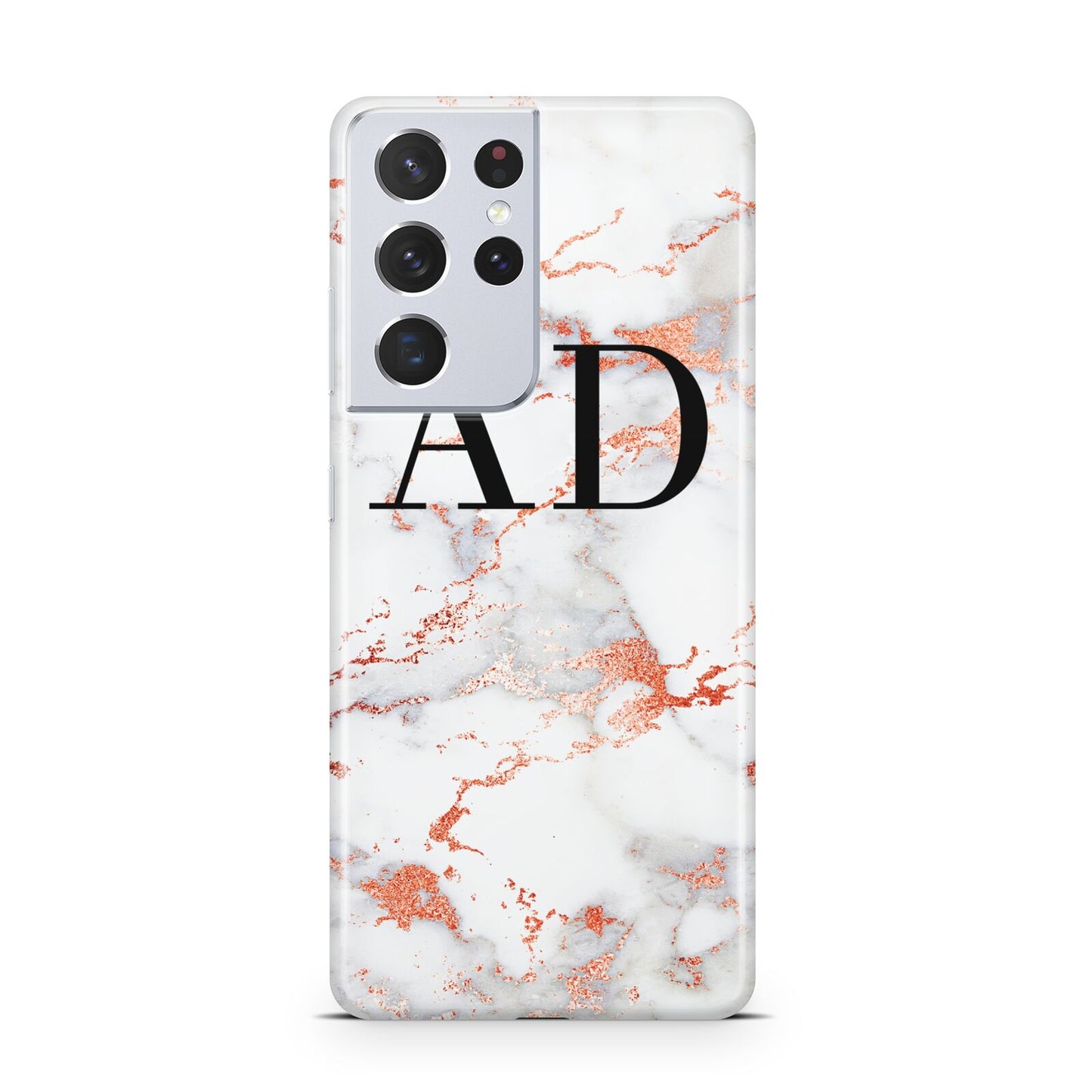 Personalised Rose Gold Marble Initials Samsung S21 Ultra Case