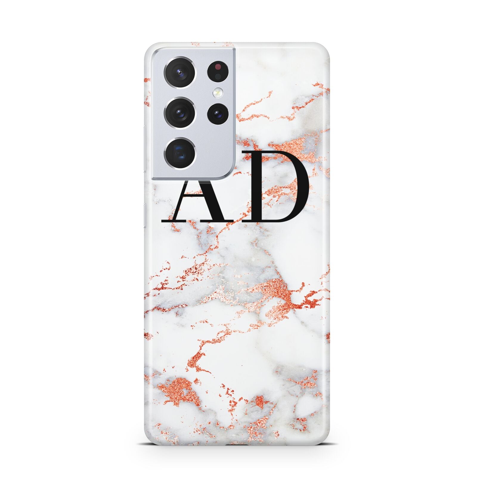 Personalised Rose Gold Marble Initials Samsung S21 Ultra Case