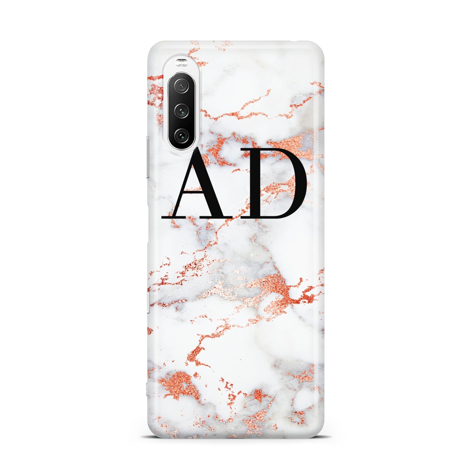 Personalised Rose Gold Marble Initials Sony Xperia 10 III Case