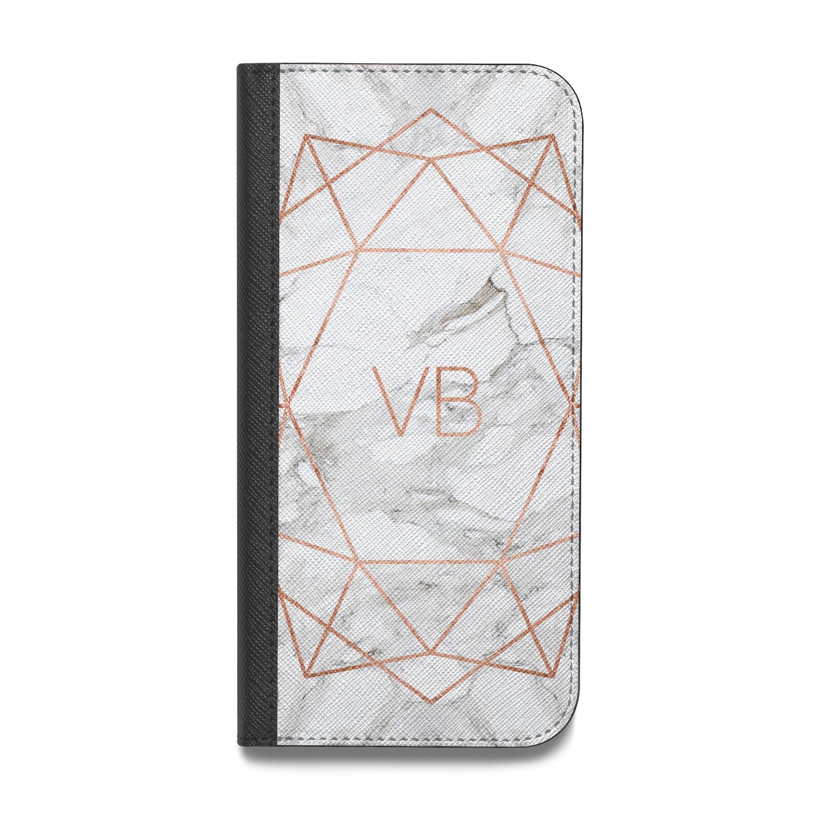 Personalised Rose Gold Marble Initials Vegan Leather Flip Samsung Case