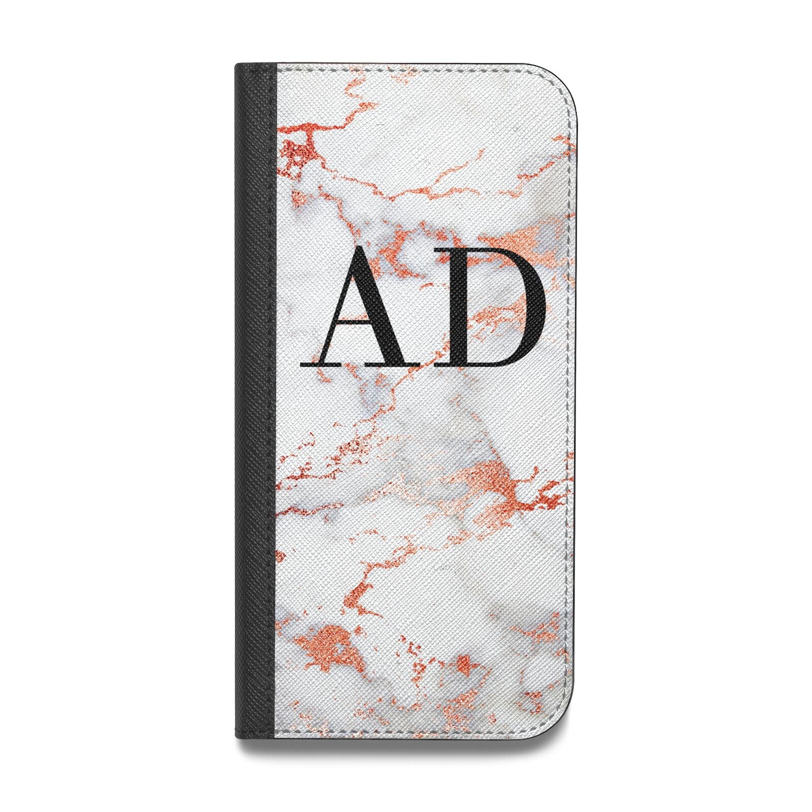 Personalised Rose Gold Marble Initials Vegan Leather Flip iPhone Case