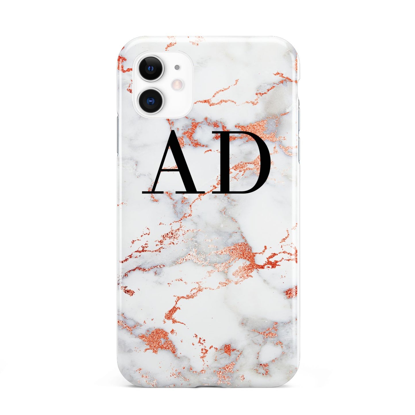 Personalised Rose Gold Marble Initials iPhone 11 3D Tough Case