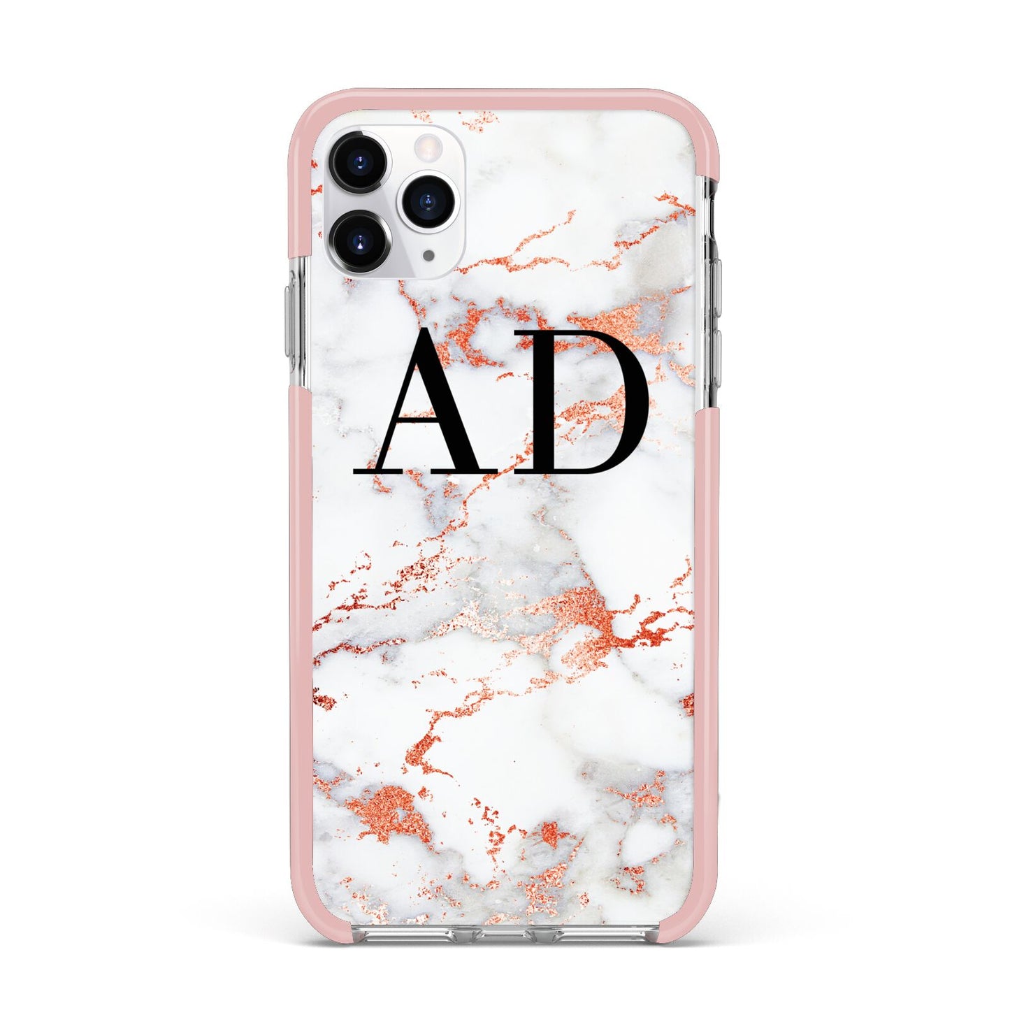 Personalised Rose Gold Marble Initials iPhone 11 Pro Max Impact Pink Edge Case