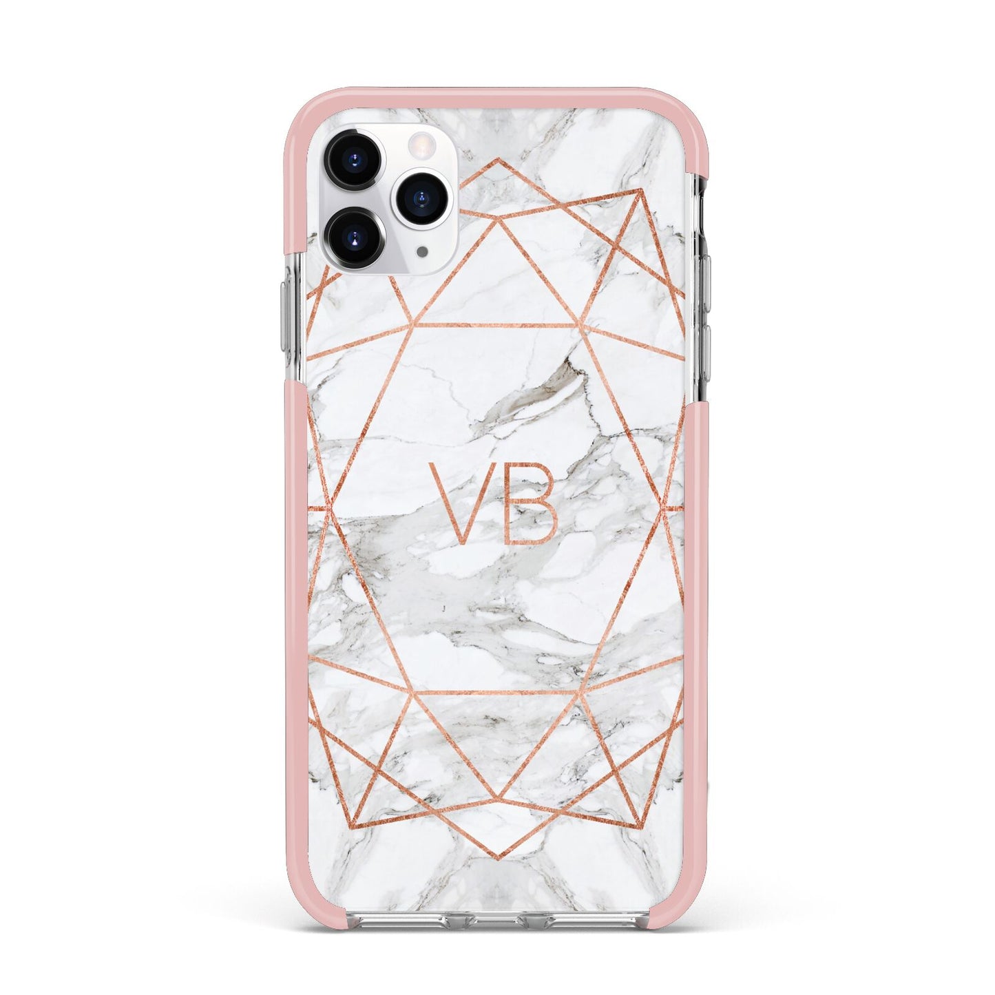 Personalised Rose Gold Marble Initials iPhone 11 Pro Max Impact Pink Edge Case