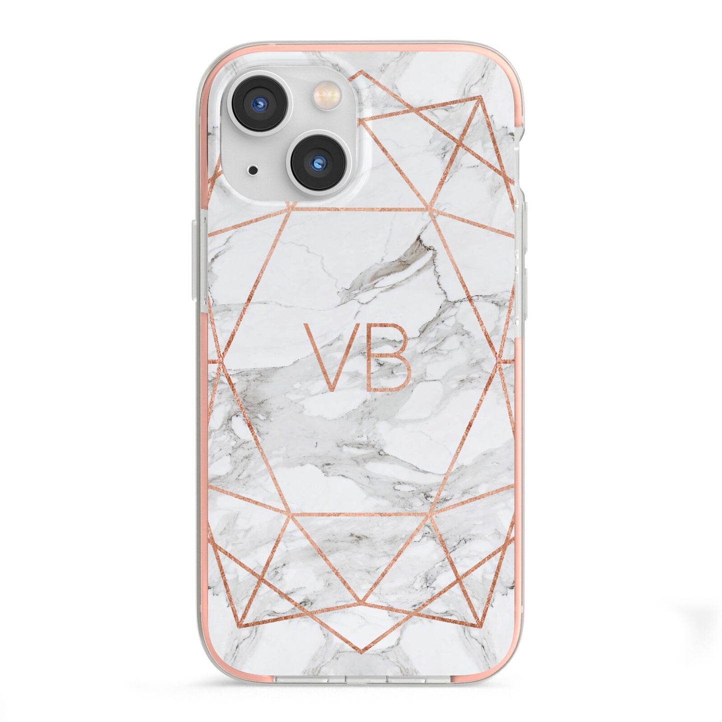 Personalised Rose Gold Marble Initials iPhone 13 Mini TPU Impact Case with Pink Edges