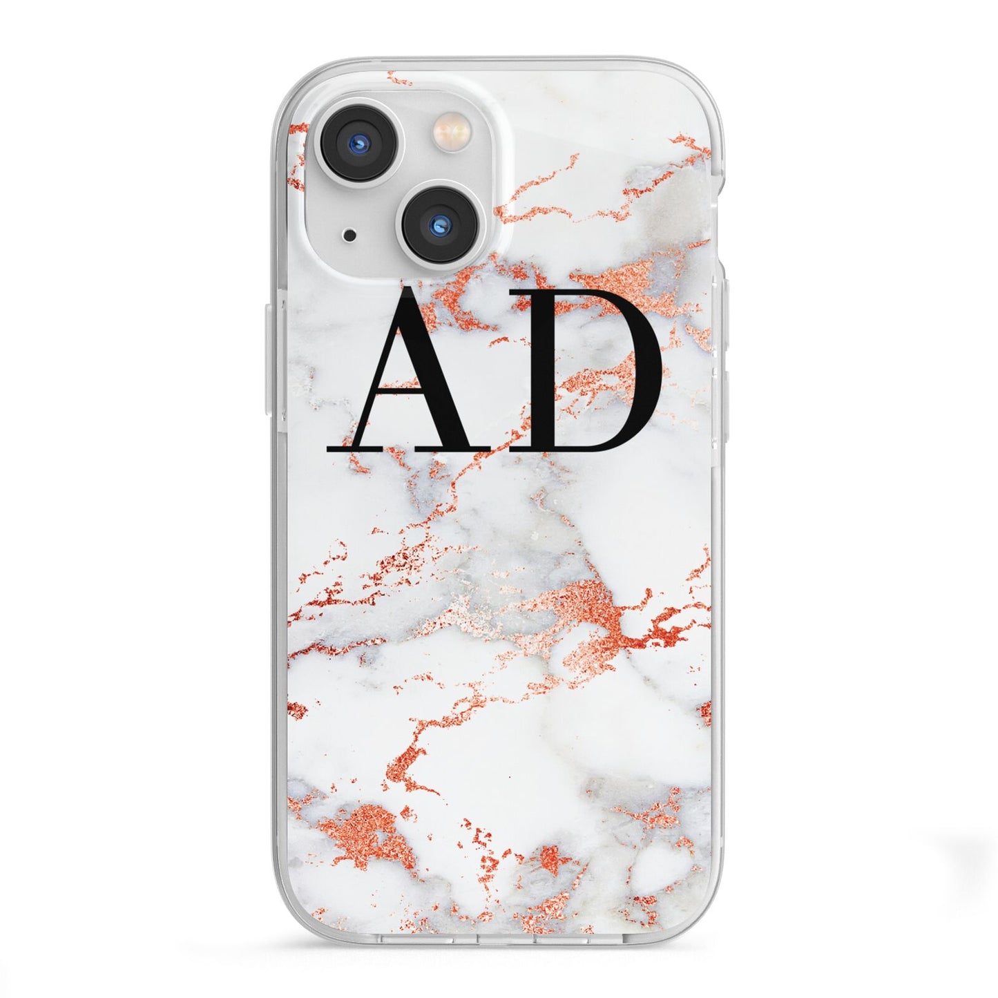 Personalised Rose Gold Marble Initials iPhone 13 Mini TPU Impact Case with White Edges