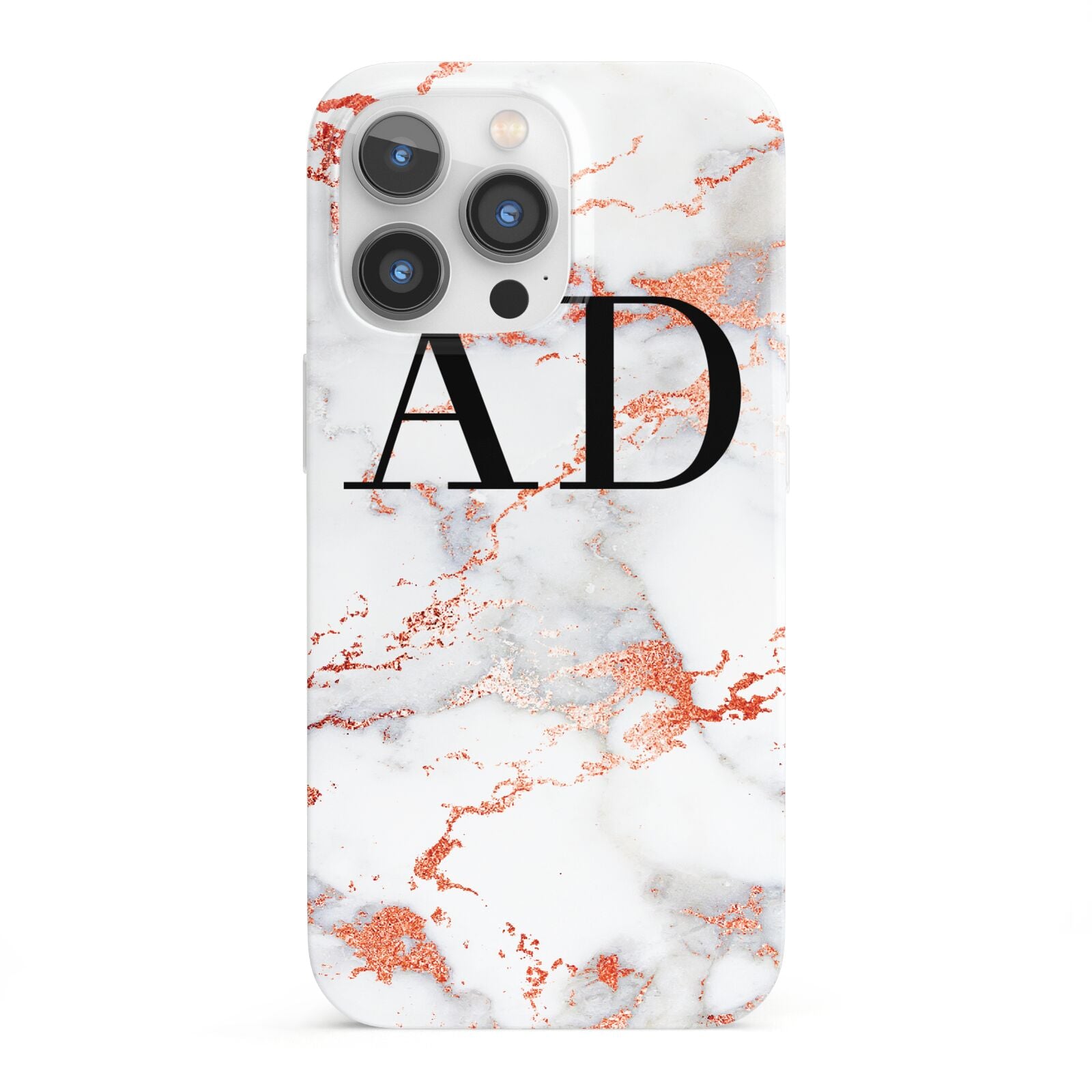 Personalised Rose Gold Marble Initials iPhone 13 Pro Full Wrap 3D Snap Case