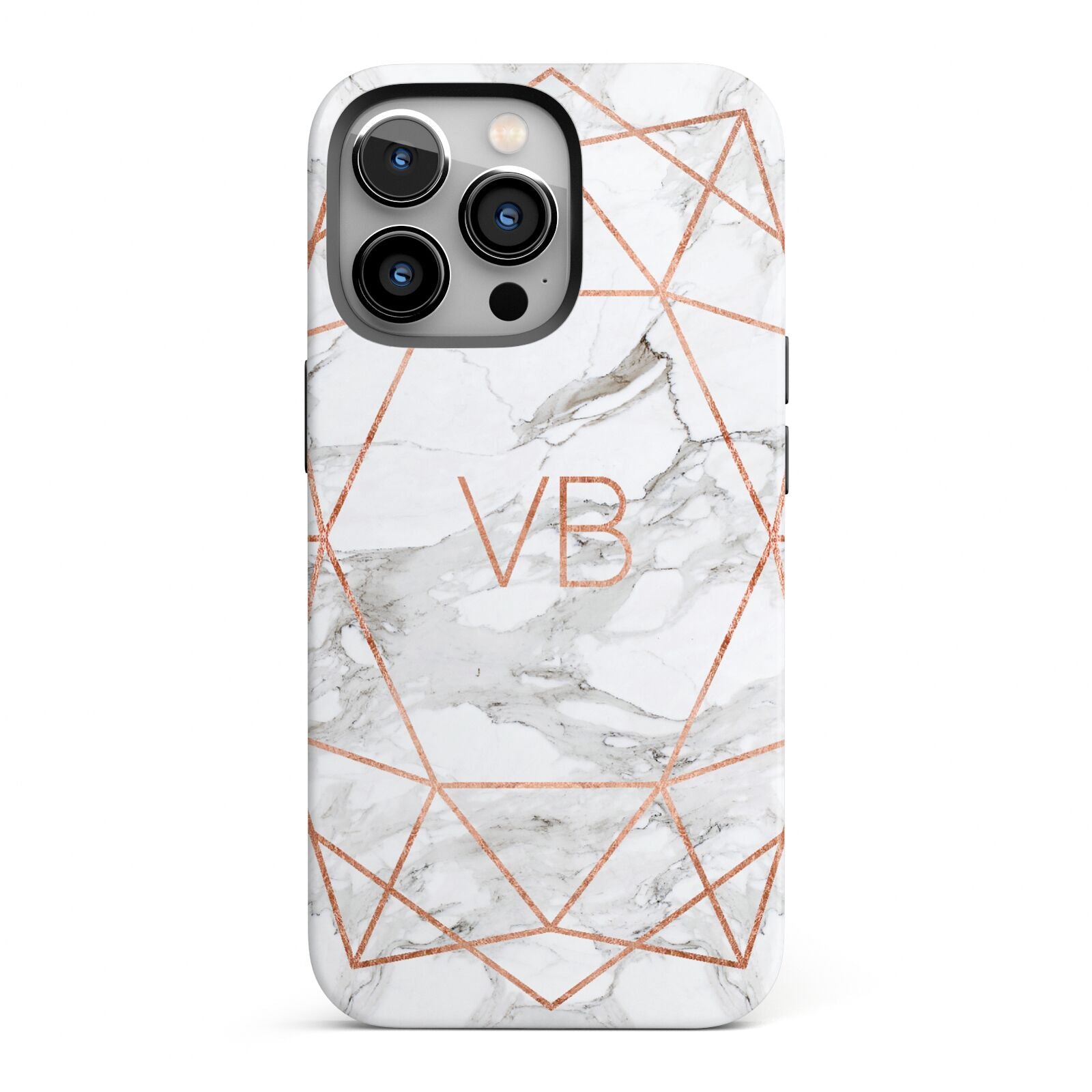 Personalised Rose Gold Marble Initials iPhone 13 Pro Full Wrap 3D Tough Case
