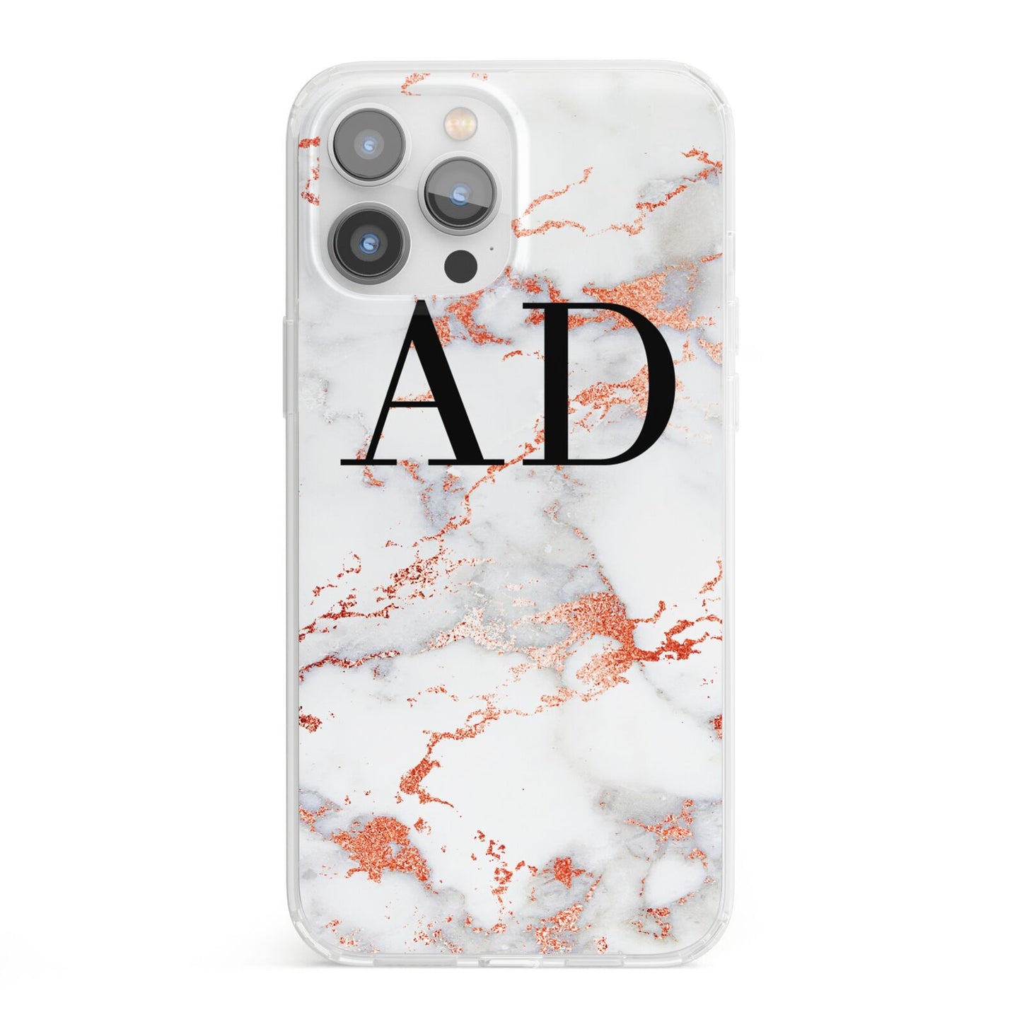 Personalised Rose Gold Marble Initials iPhone 13 Pro Max Clear Bumper Case