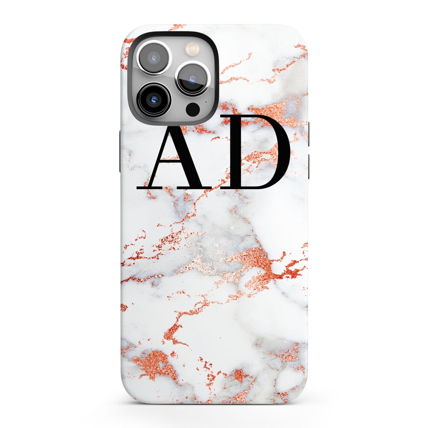 Personalised Rose Gold Marble Initials iPhone 13 Pro Max Full Wrap 3D Tough Case
