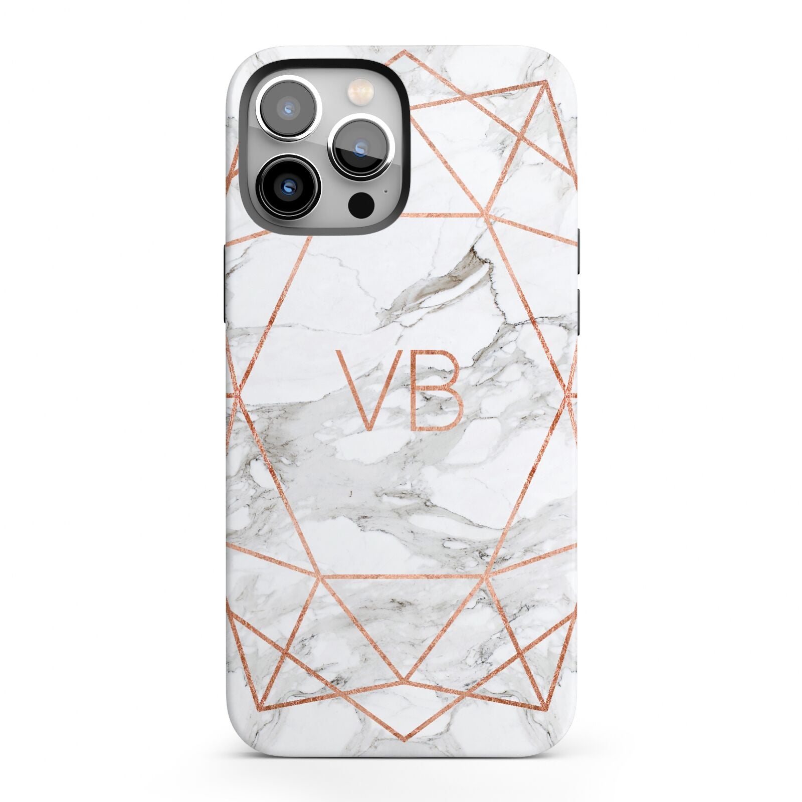Personalised Rose Gold Marble Initials iPhone 13 Pro Max Full Wrap 3D Tough Case