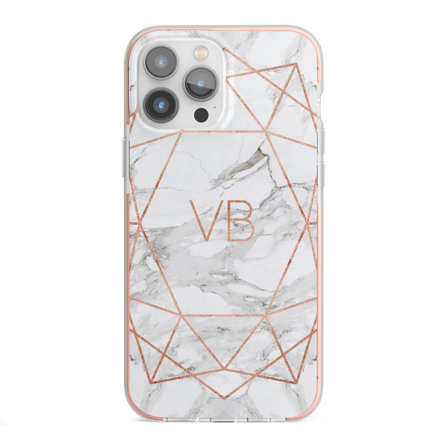 Personalised Rose Gold Marble Initials iPhone 13 Pro Max TPU Impact Case with Pink Edges