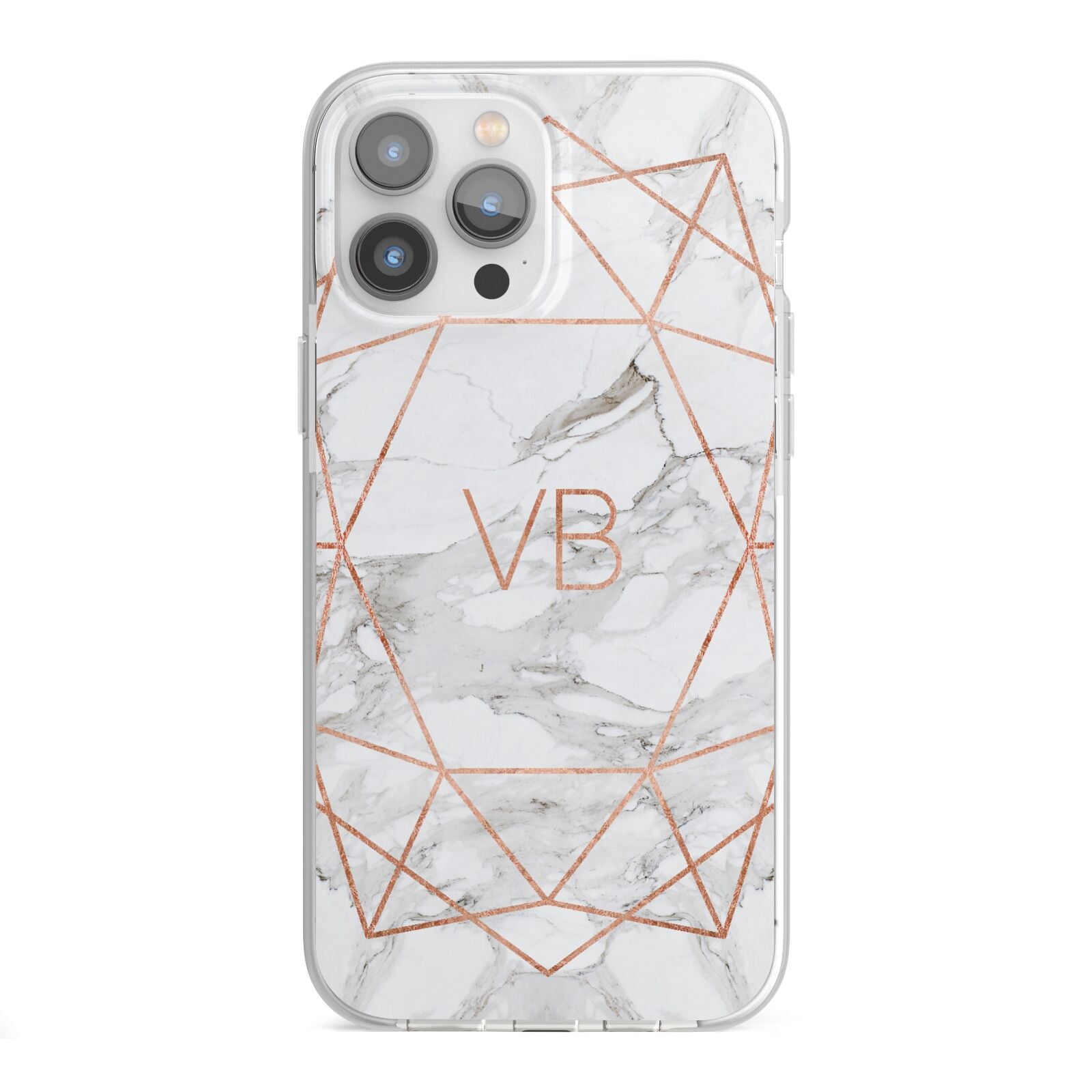 Personalised Rose Gold Marble Initials iPhone 13 Pro Max TPU Impact Case with White Edges