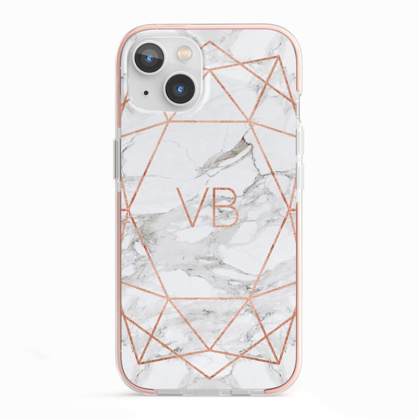 Personalised Rose Gold Marble Initials iPhone 13 TPU Impact Case with Pink Edges