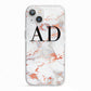 Personalised Rose Gold Marble Initials iPhone 13 TPU Impact Case with White Edges