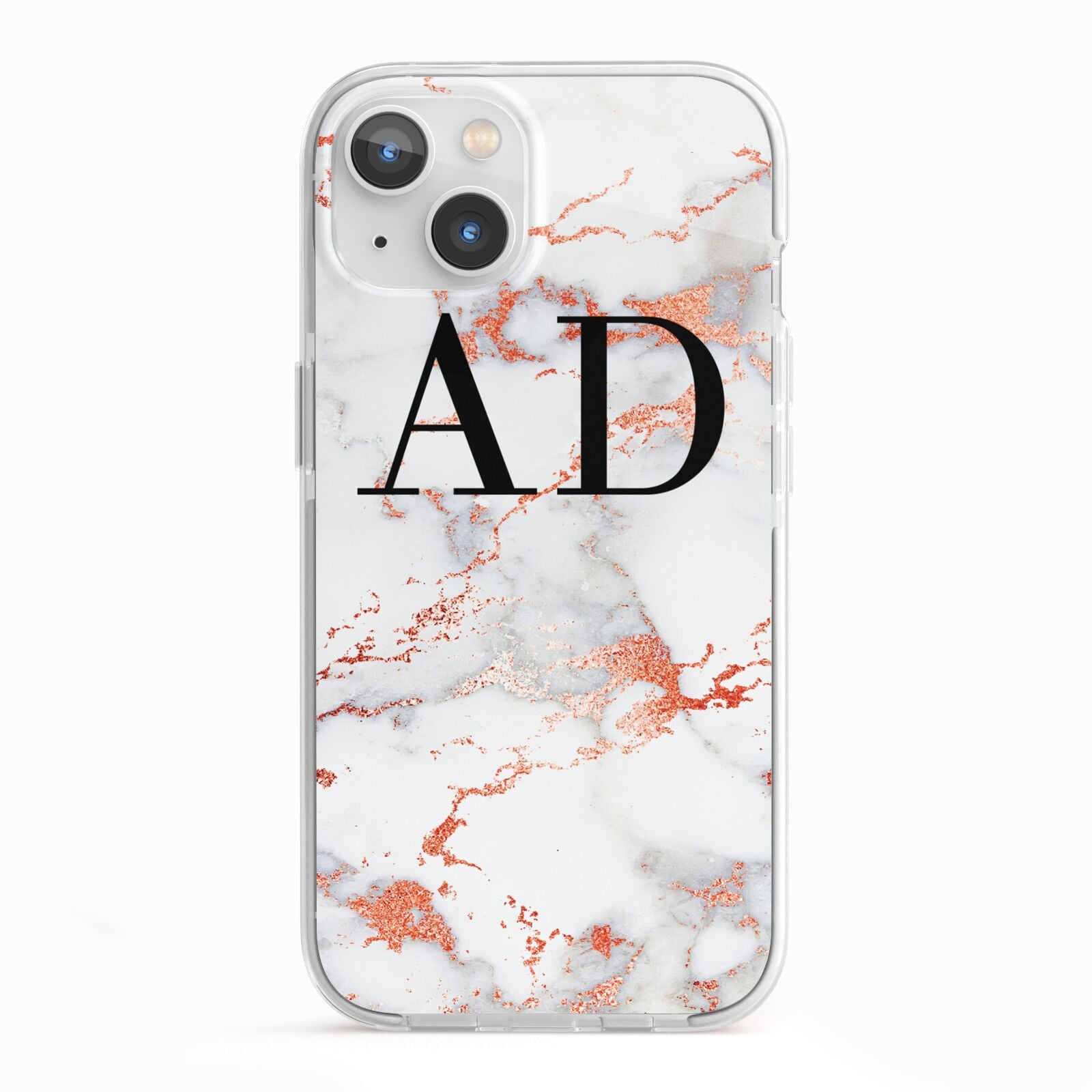 Personalised Rose Gold Marble Initials iPhone 13 TPU Impact Case with White Edges