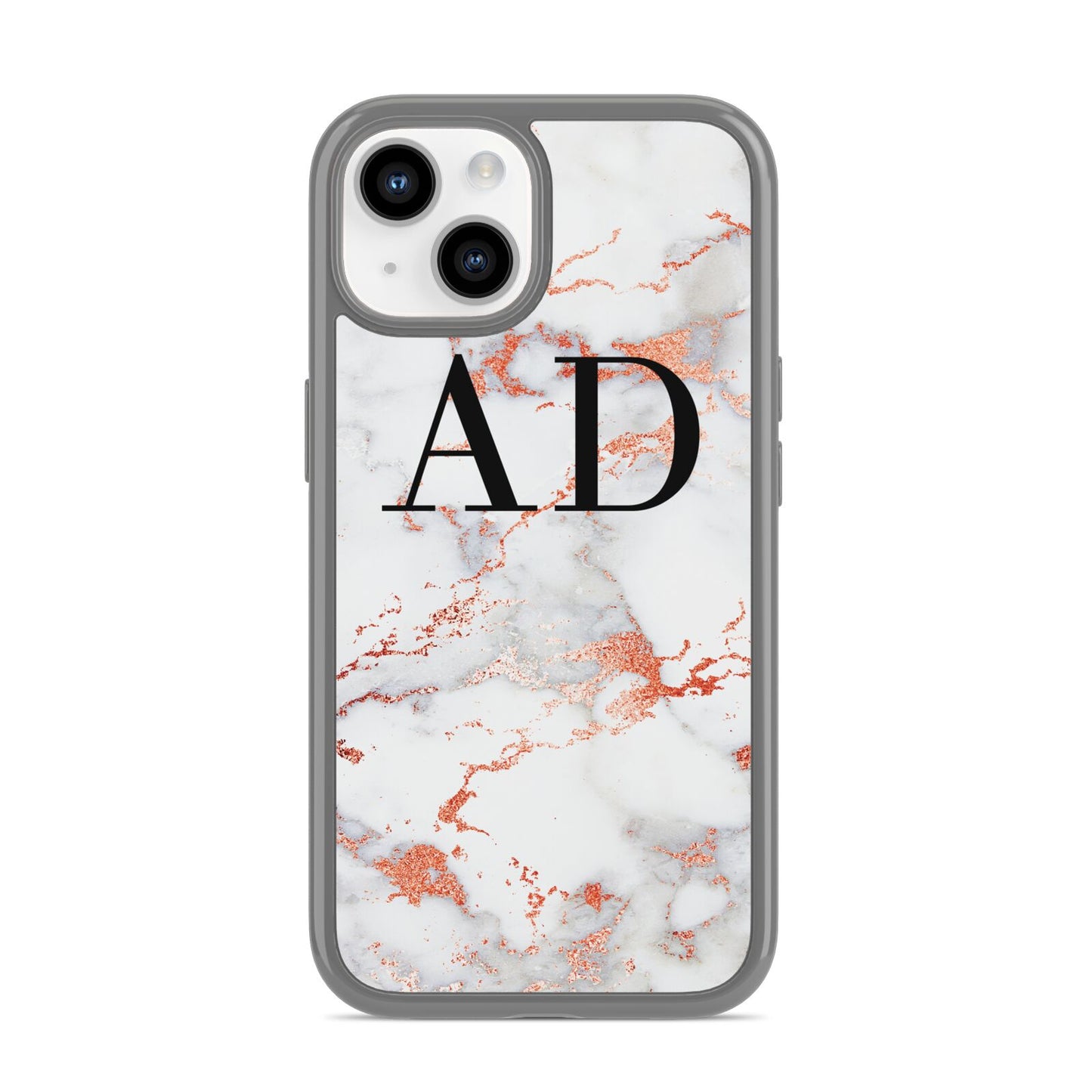 Personalised Rose Gold Marble Initials iPhone 14 Clear Tough Case Starlight