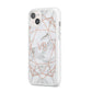 Personalised Rose Gold Marble Initials iPhone 14 Plus Clear Tough Case Starlight Angled Image