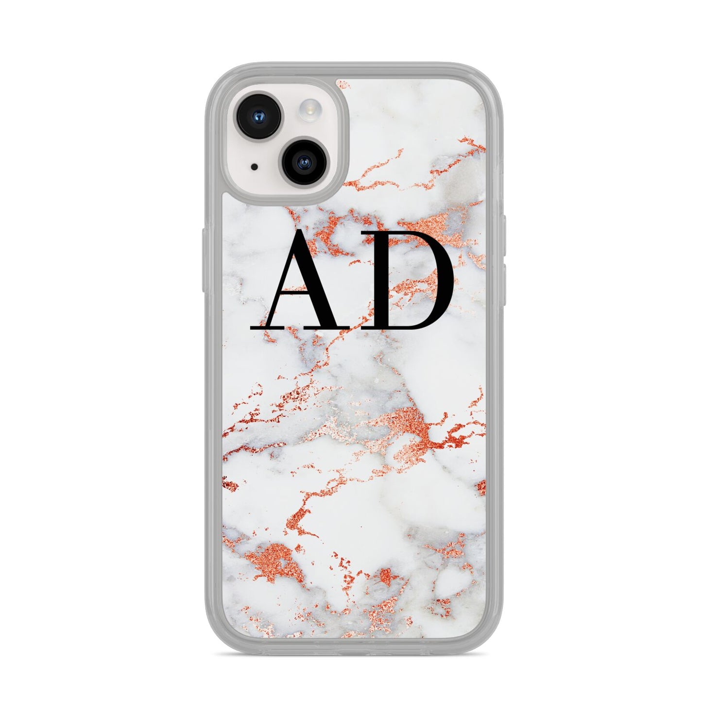 Personalised Rose Gold Marble Initials iPhone 14 Plus Clear Tough Case Starlight