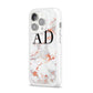 Personalised Rose Gold Marble Initials iPhone 14 Pro Clear Tough Case Silver Angled Image