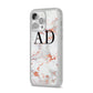 Personalised Rose Gold Marble Initials iPhone 14 Pro Max Clear Tough Case Silver Angled Image