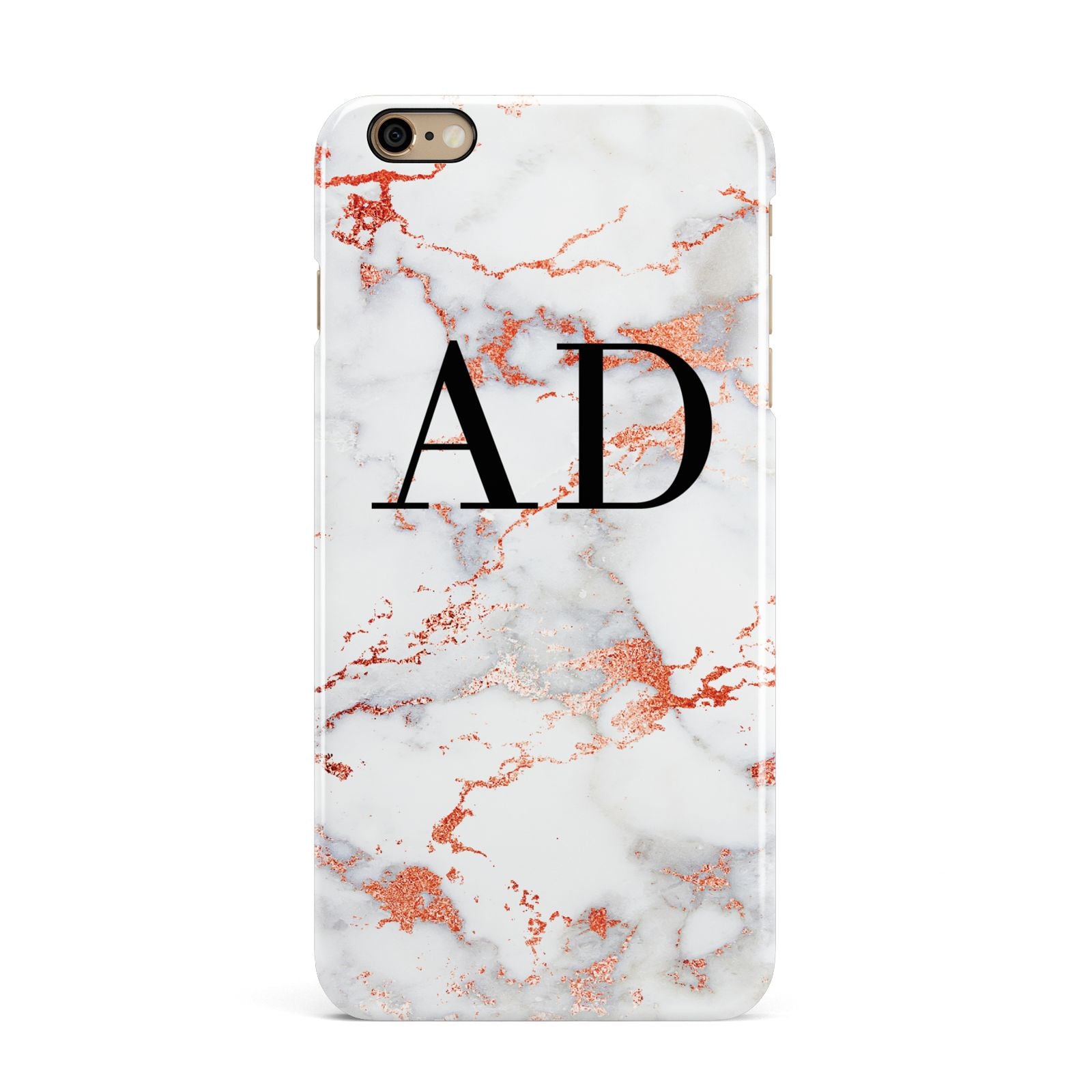 Personalised Rose Gold Marble Initials iPhone 6 Plus 3D Snap Case on Gold Phone