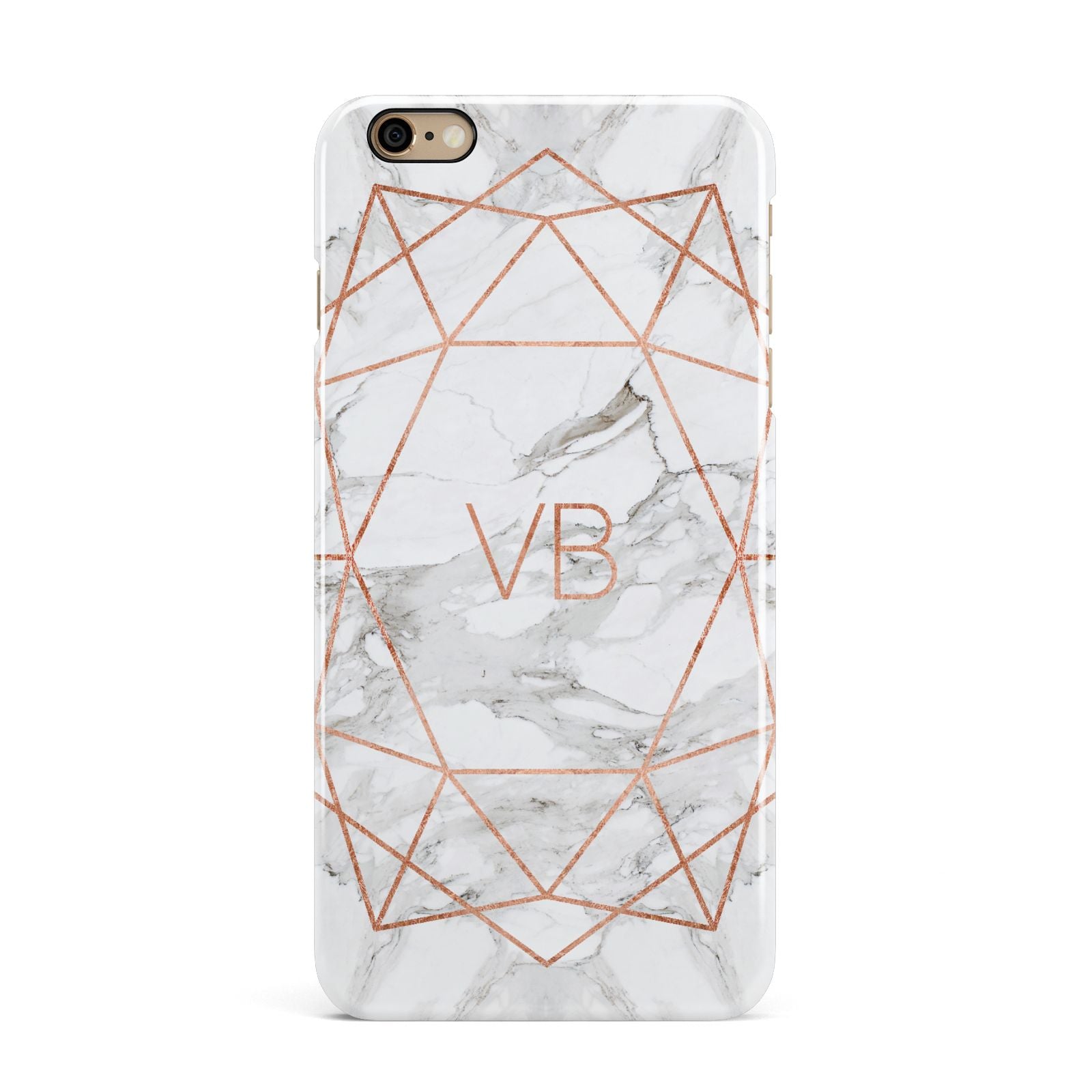 Personalised Rose Gold Marble Initials iPhone 6 Plus 3D Snap Case on Gold Phone