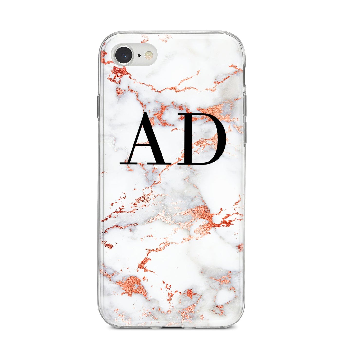 Personalised Rose Gold Marble Initials iPhone 8 Bumper Case on Silver iPhone