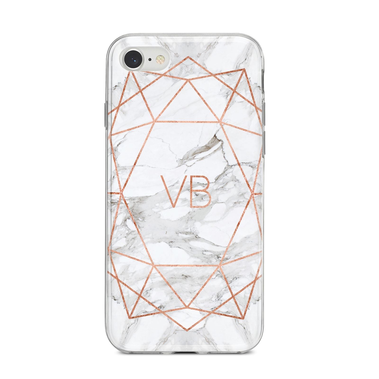 Personalised Rose Gold Marble Initials iPhone 8 Bumper Case on Silver iPhone
