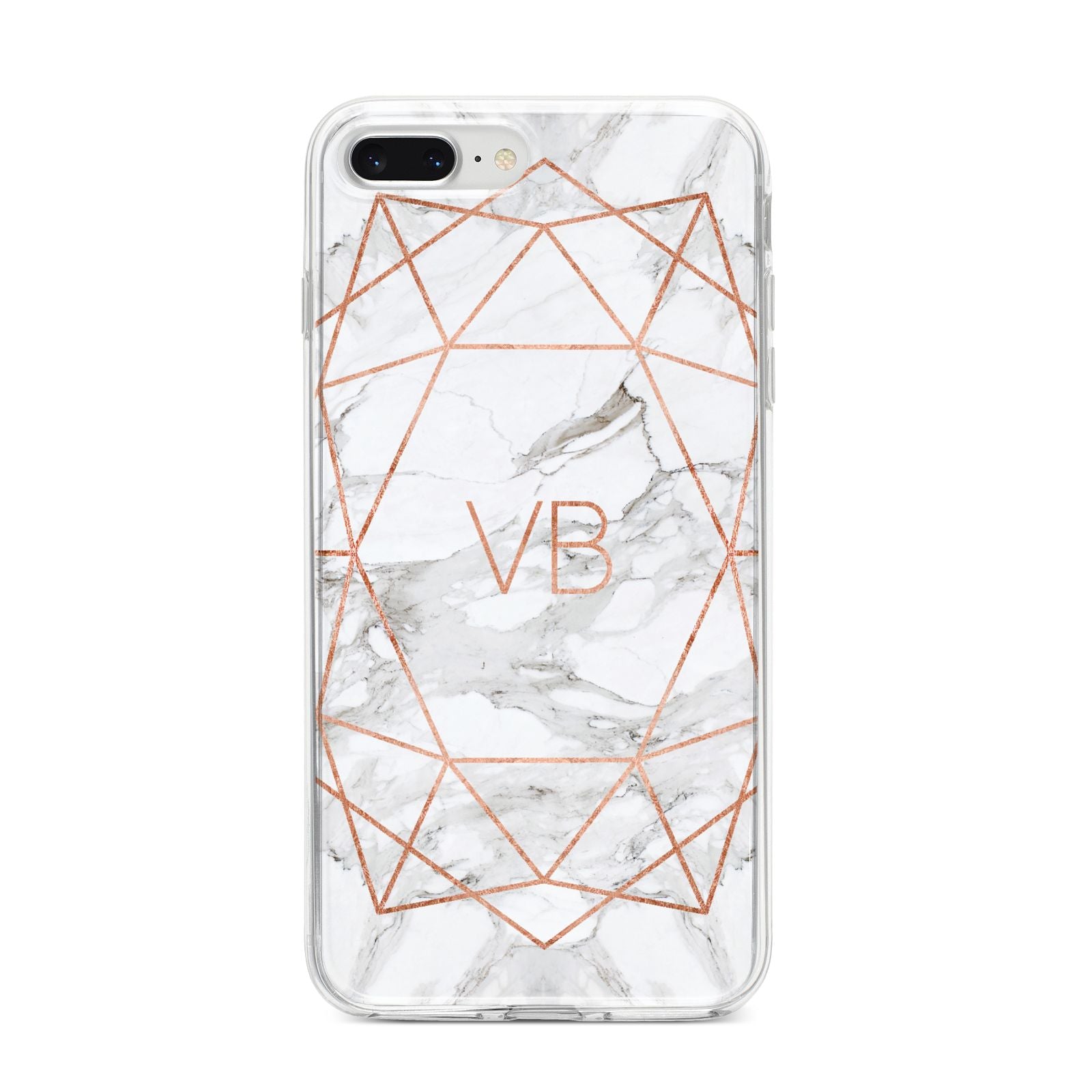 Personalised Rose Gold Marble Initials iPhone 8 Plus Bumper Case on Silver iPhone