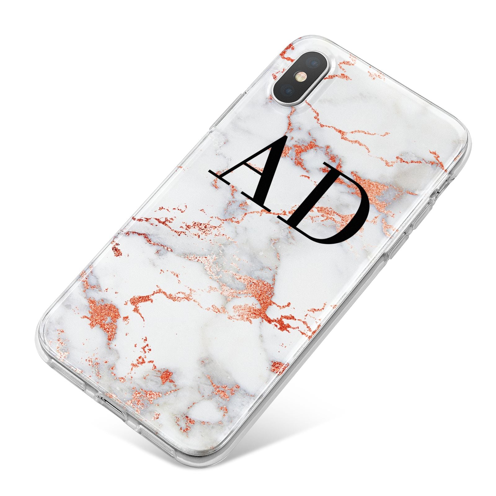Personalised Rose Gold Marble Initials iPhone X Bumper Case on Silver iPhone