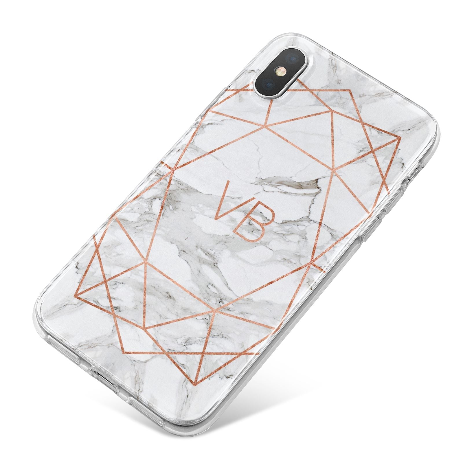 Personalised Rose Gold Marble Initials iPhone X Bumper Case on Silver iPhone