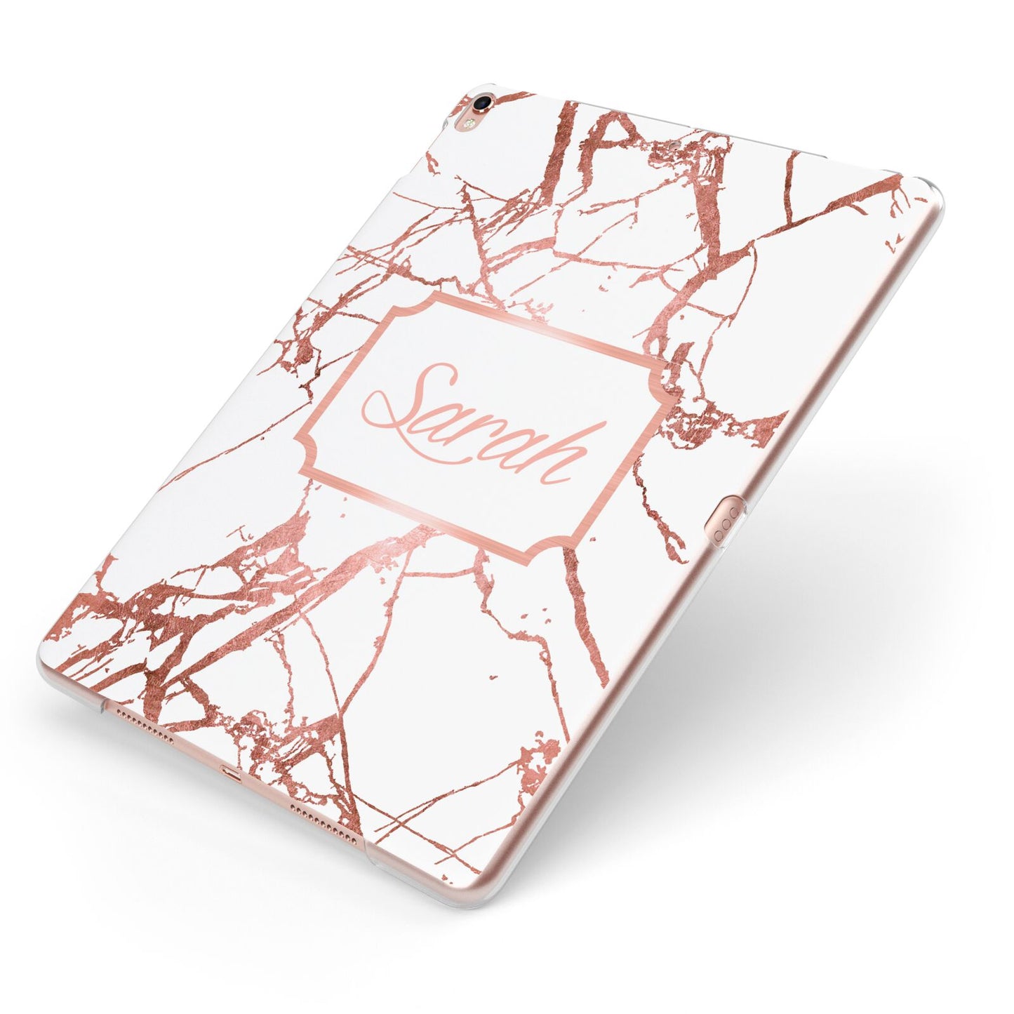 Personalised Rose Gold Marble Name Apple iPad Case on Rose Gold iPad Side View
