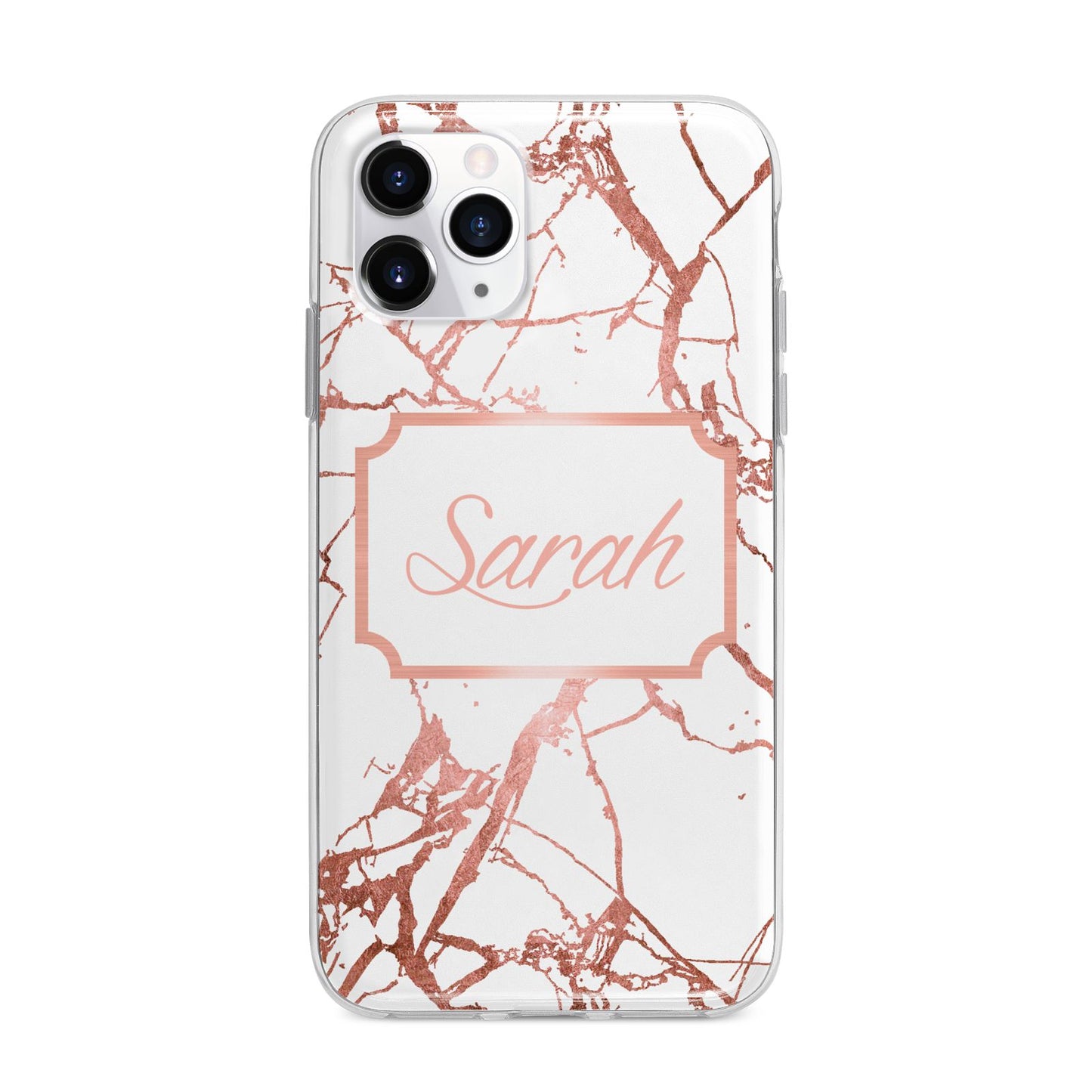 Personalised Rose Gold Marble Name Apple iPhone 11 Pro Max in Silver with Bumper Case