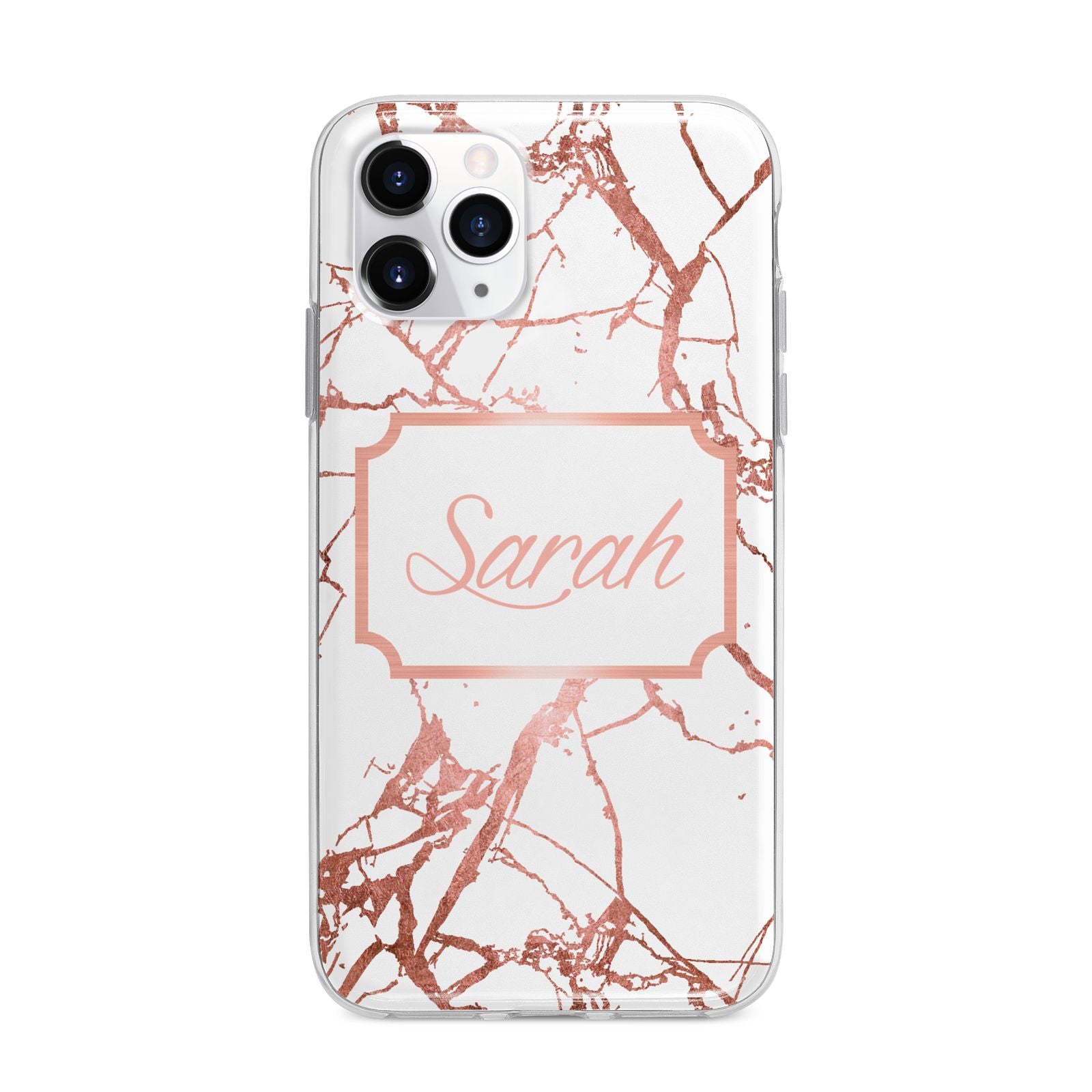 Personalised Rose Gold Marble Name Apple iPhone 11 Pro Max in Silver with Bumper Case