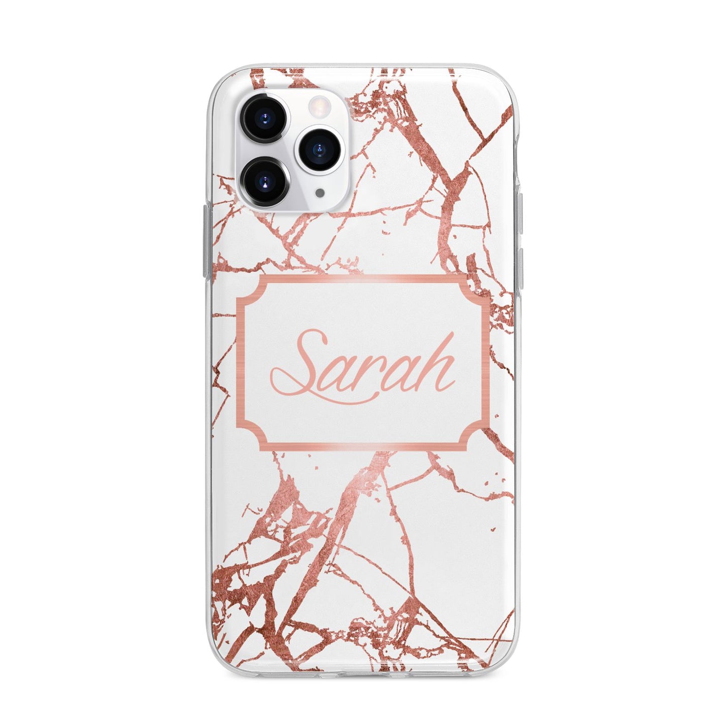 Personalised Rose Gold Marble Name Apple iPhone 11 Pro in Silver with Bumper Case