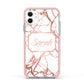 Personalised Rose Gold Marble Name Apple iPhone 11 in White with Pink Impact Case
