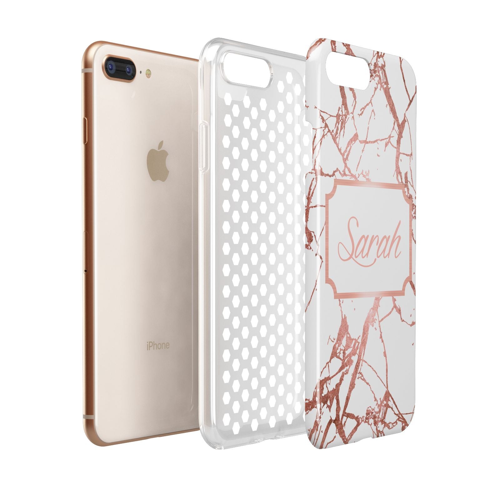 Personalised Rose Gold Marble Name Apple iPhone 7 8 Plus 3D Tough Case Expanded View