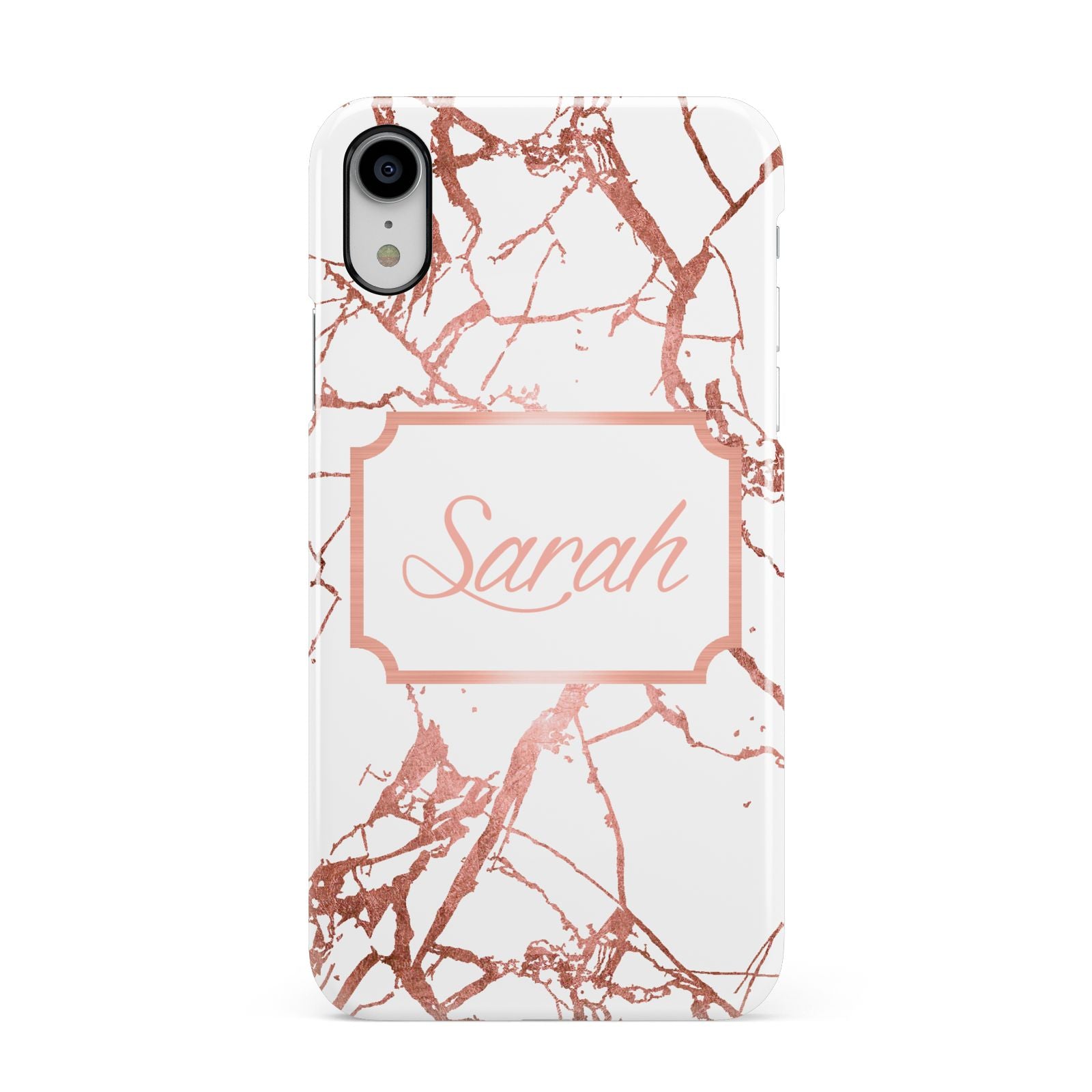 Personalised Rose Gold Marble Name Apple iPhone XR White 3D Snap Case
