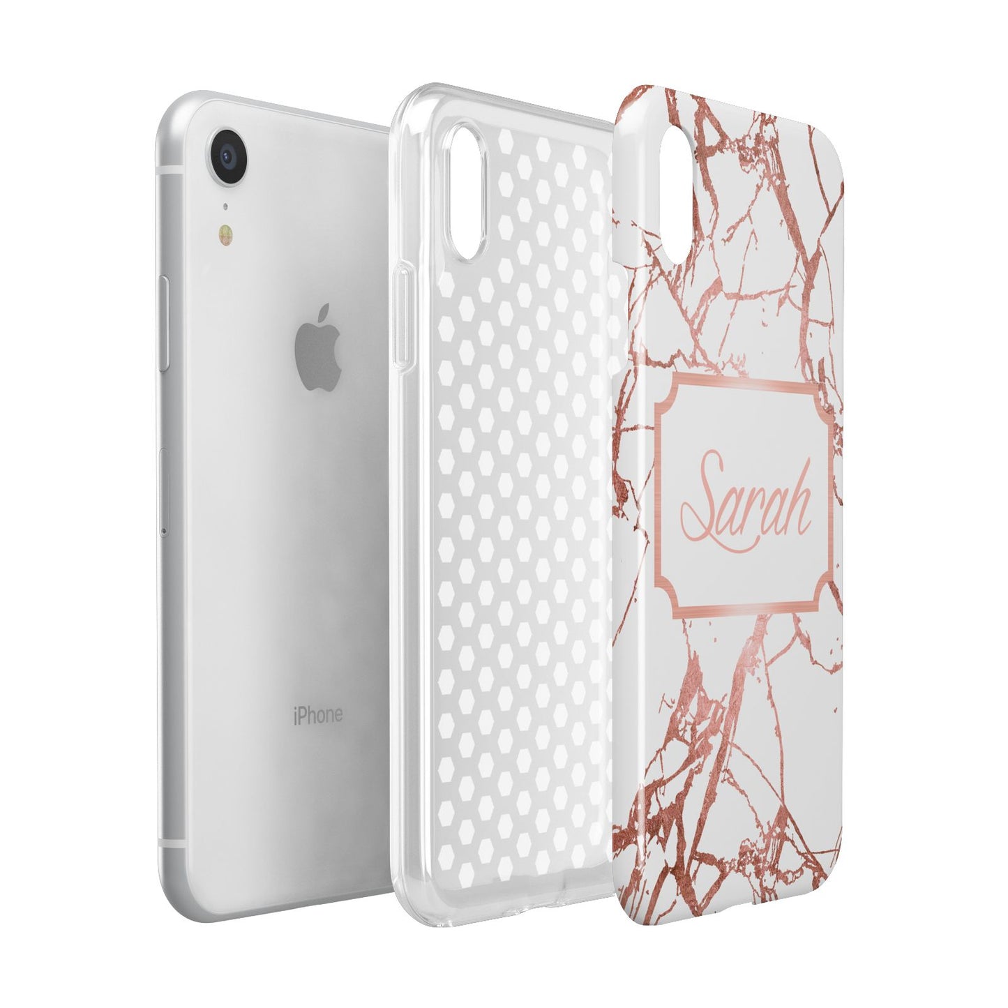 Personalised Rose Gold Marble Name Apple iPhone XR White 3D Tough Case Expanded view
