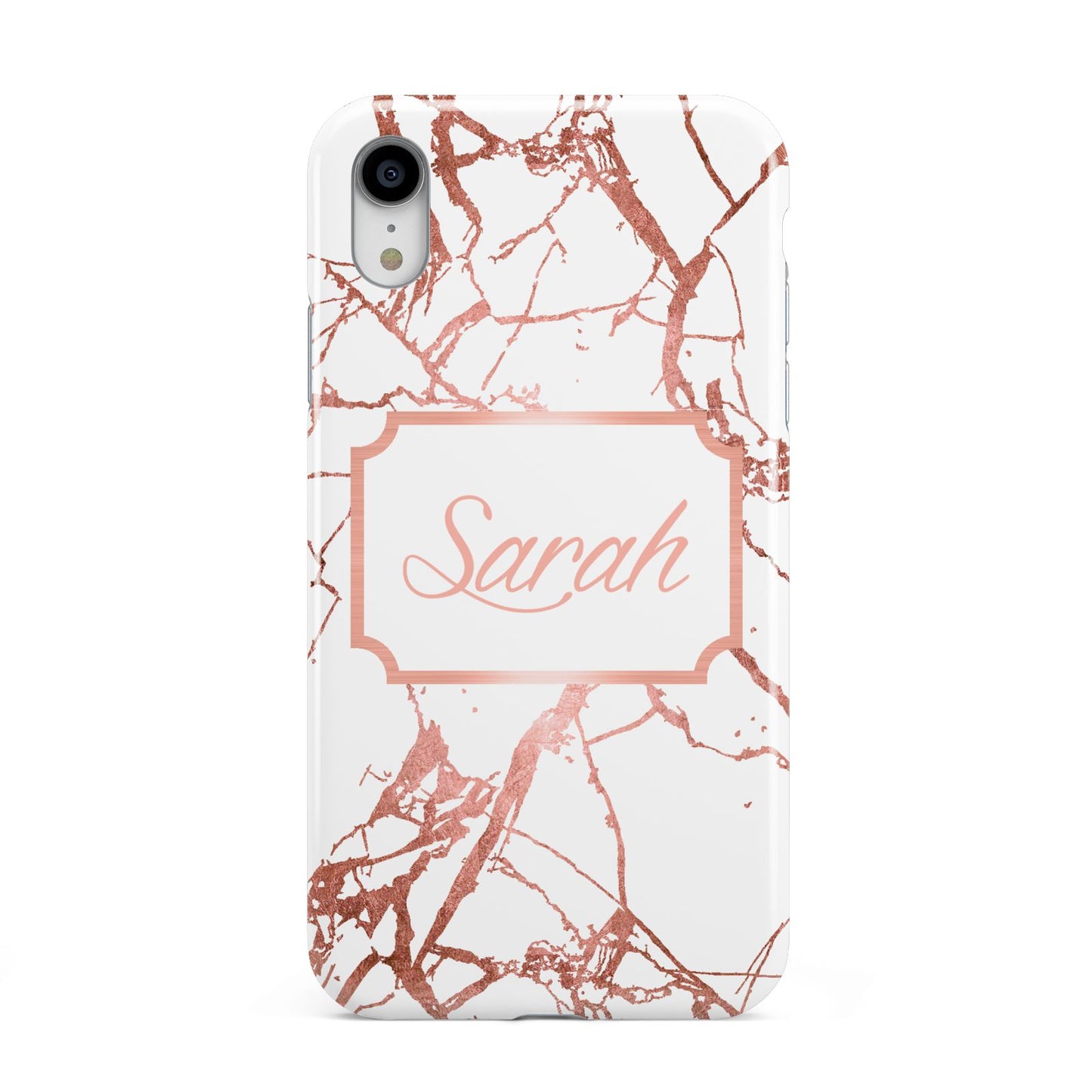 Personalised Rose Gold Marble Name Apple iPhone XR White 3D Tough Case