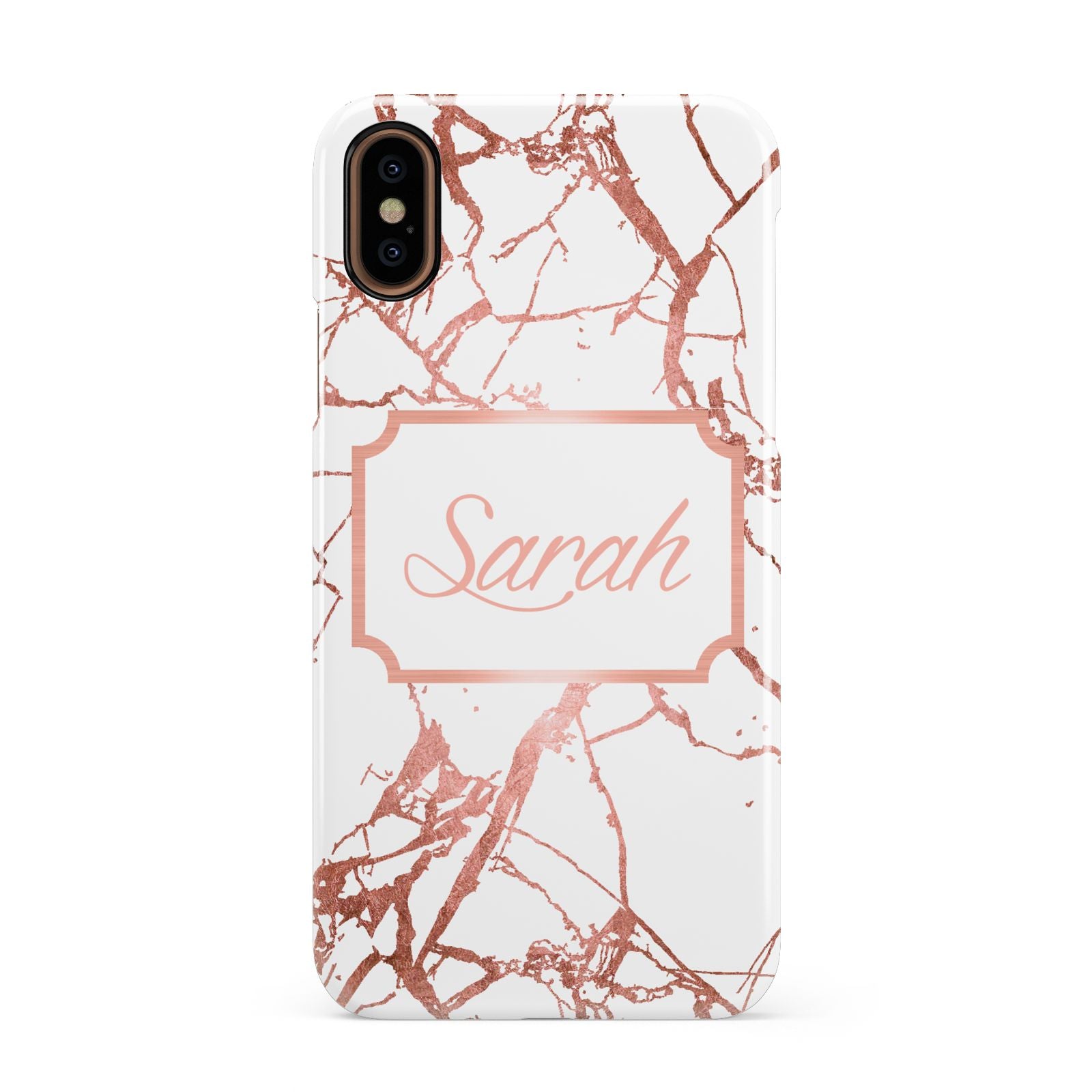 Personalised Rose Gold Marble Name Apple iPhone XS 3D Snap Case