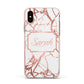 Personalised Rose Gold Marble Name Apple iPhone Xs Impact Case Pink Edge on Gold Phone
