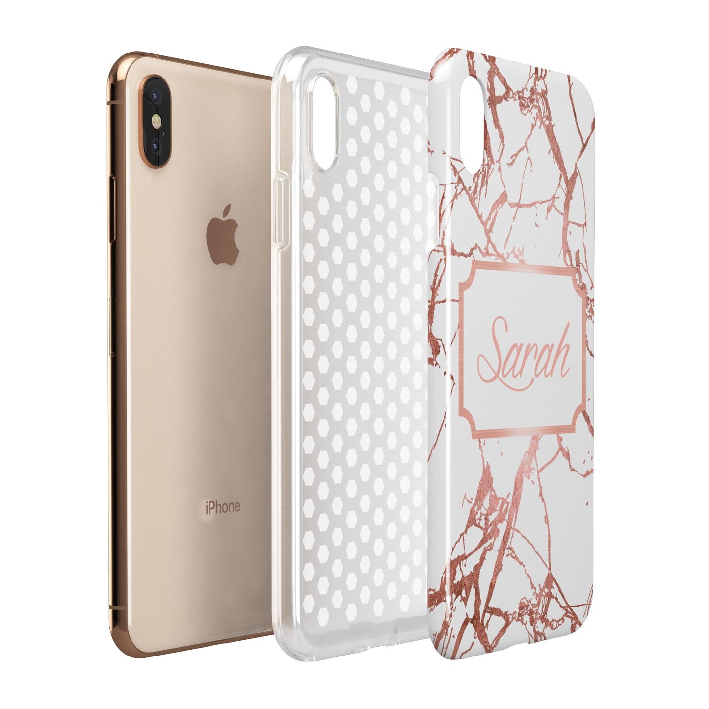 Personalised Rose Gold Marble Name Apple iPhone Xs Max 3D Tough Case Expanded View