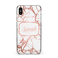 Personalised Rose Gold Marble Name Apple iPhone Xs Max Impact Case Black Edge on Silver Phone