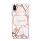 Personalised Rose Gold Marble Name Apple iPhone Xs Max Impact Case Pink Edge on Black Phone