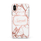 Personalised Rose Gold Marble Name Apple iPhone Xs Max Impact Case Pink Edge on Silver Phone