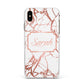 Personalised Rose Gold Marble Name Apple iPhone Xs Max Impact Case White Edge on Gold Phone