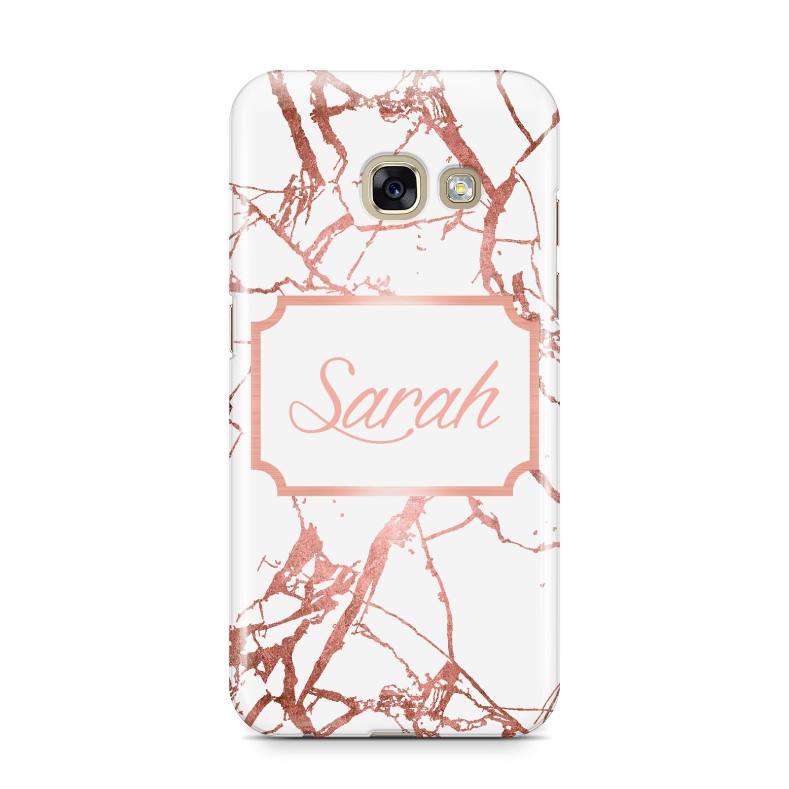 Personalised Rose Gold Marble Name Samsung Galaxy A3 2017 Case on gold phone